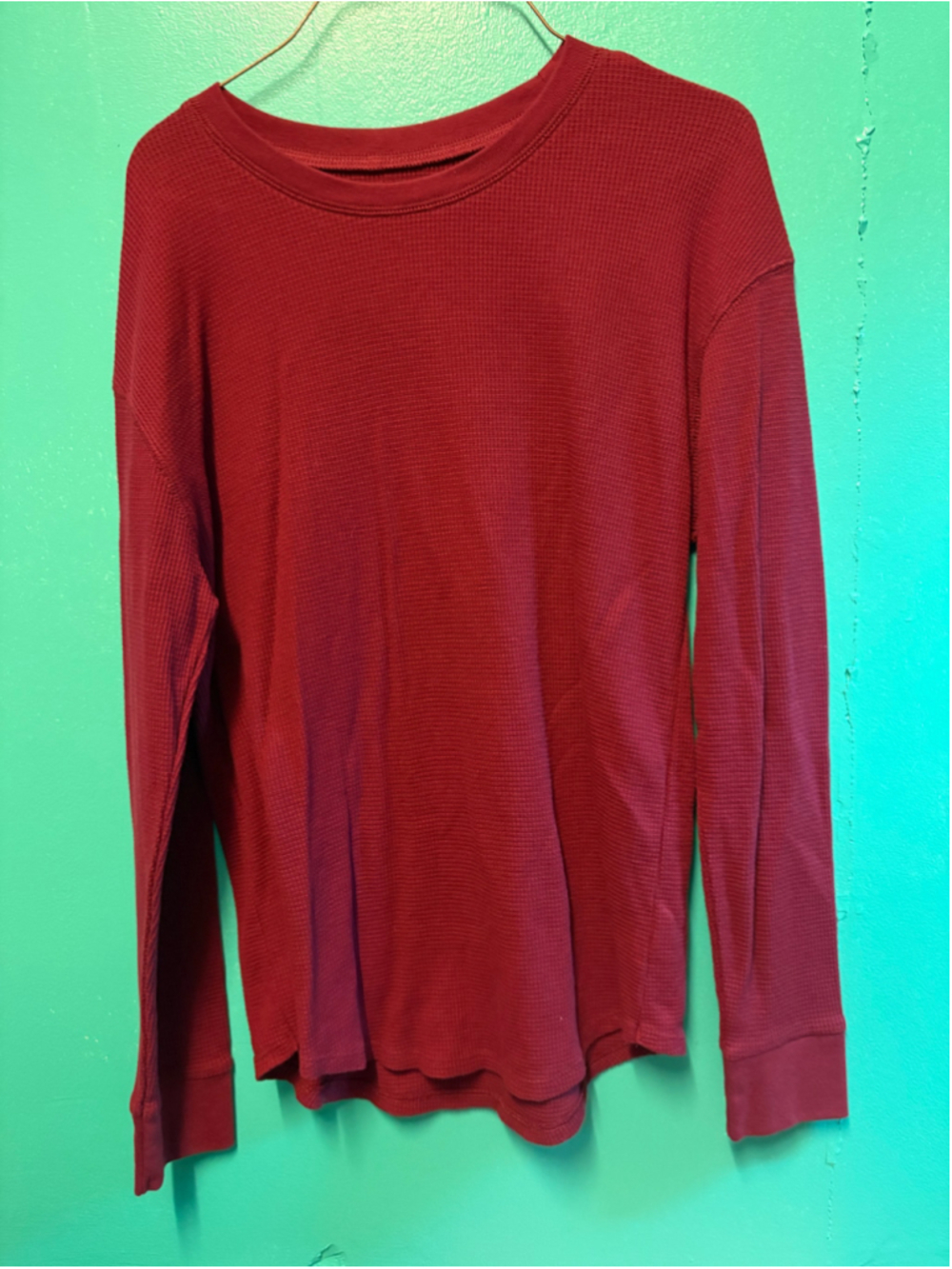 Women's Time and Tru Long Sleeve Waffle Knit Tee Red Size L